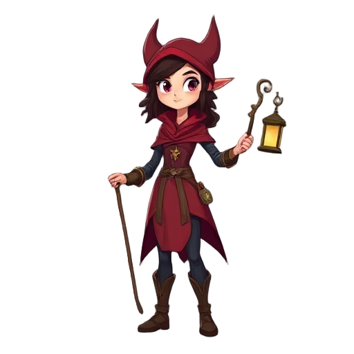 scarlet witch character with a stick in hand. stick has a lantern