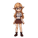 hot elf girl with blonde hair, glasses, miniskirt and an office shirt. 