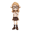 elf girl with blonde hair, glasses, miniskirt and an office shirt. 