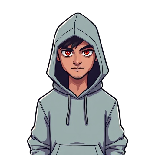 man in hoodie with red eye