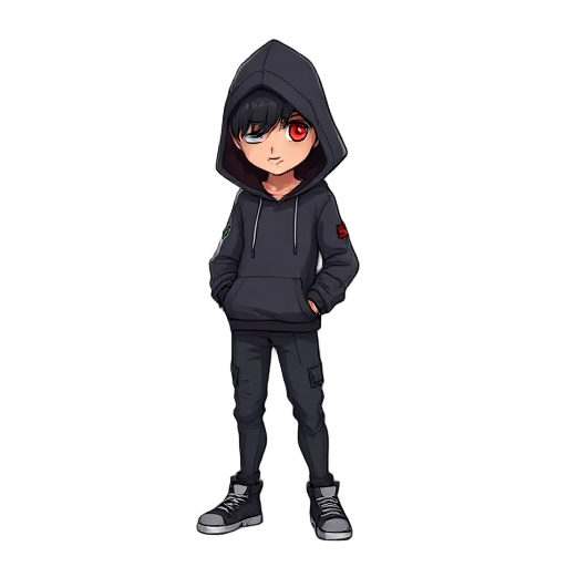 man in hoodie with red eye