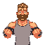 a hairy muscular man in a tank top doing bicep curls with weights