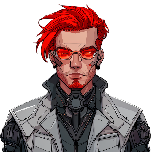 cyberpunk man with scientist suit red hair,long leg