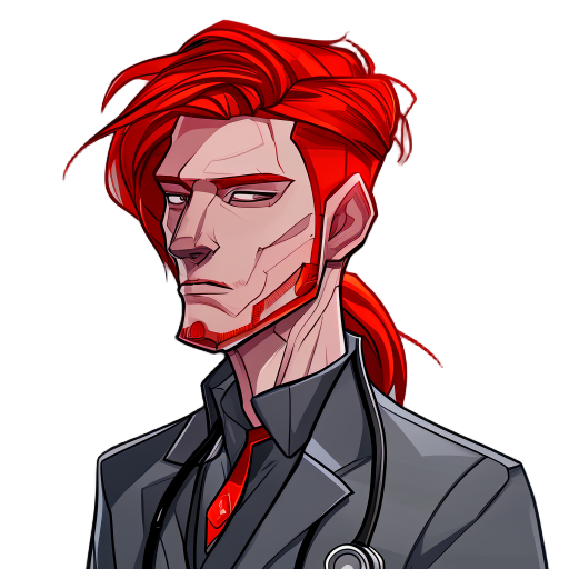 cyberpunk man with doctor suit red hair,long leg