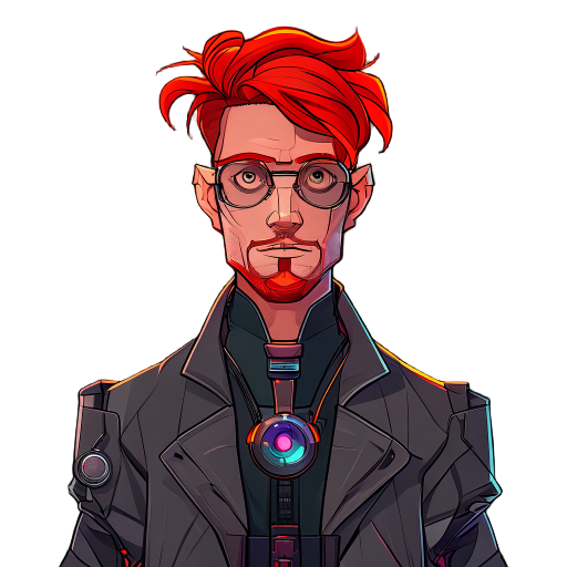 cyberpunk man with scientist gown red hair,long leg