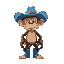 a monkey wearing a cowboy blue hat and boots
