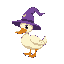a side on cute duck with purple wizard hat