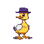 2d pixel art duck wearing purple hat, 2d, pixel art, 64x64, sprite, side on