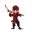 pixel art of pitung, a young and heroic indonesian warrior, in a retro 8-bit or 16-bit style. he wears a red peci (cap), a red long-sleeved shirt, dark pants, and a red sash around his waist. he wield