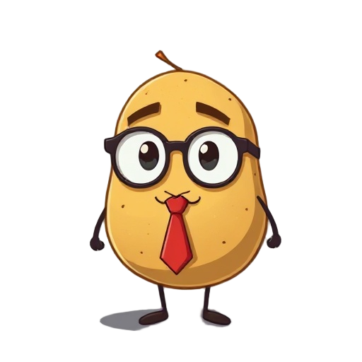 a potato wearing glasses and a red tie