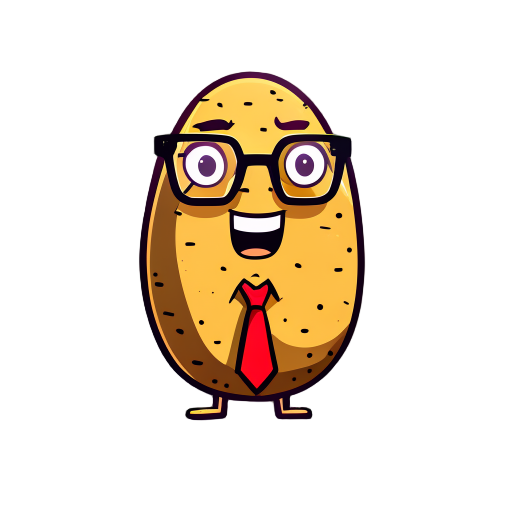 a potato wearing glasses and a red tie
