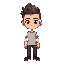 the character has short, layered modern hair with a clean fade on the sides and textured top. the eyes are medium-sized, sharp, and clear, showing alertness. the body is slim but fit. clothing includes a plain fitted shirt, dark pants, and simple shoes, d