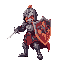 adamant knight,animated mowement as he steps forward and swing his sword,he has enchanted armor,glowing shield,his eyes glow red