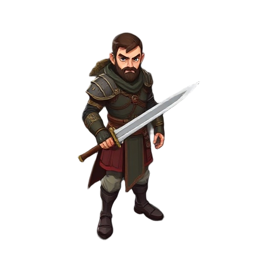 proportional male swordsman inspired by diablo ii,  no hunchback. in one hand he wields a broad ste