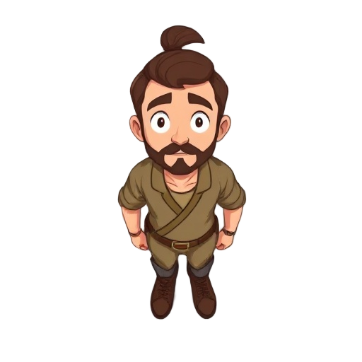 man , brown color . hair tied up . without beard and mustache