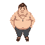 a fat man , very fat , brown color short hair