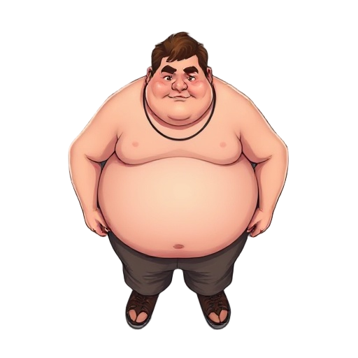 a fat man , very fat , brown color short hair