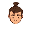 man,brown color , hair tied up ,top down