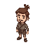 man , brown color . hair tied up . without beard and mustache