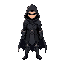 hooded dark man in armor and cape