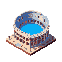 um coliseu parecido com de roma, lembre da roleta de cassino. a cabeça do coelho deve ser maiorno formato de uma roleta de cassino redondo de ser igual uma roleta de cassino, no lugar do teto coloque um holograma da cabeça de um coelho azul