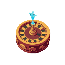 uma roleta de cassino redonda, roleta de cassino , aquelas que joga a bolinha pouco mais alto, tente deixar como uma estrutura de coliseu , deixe mais futurista , tema cassino, com um desenho de cabeça de coelho no topo do cassino, azul forma de holograma