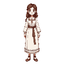 woman in white traditional slavic clothing, brown hair