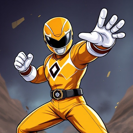 um power ranger amarelo e pose de luta do goku para jogo de luta de lado