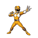 um power ranger amarelo e pose de luta do goku para jogo de luta de lado