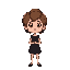generate a woman, whith brown short hair, black dress and with confused face