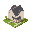 generate an isometric american suburban style house, with lighting from left to right, the right faces should be darker than the left