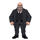 create a bulky man that resembles kingpin from marvel from the into the spiderverse movie. make him without a beard and bald