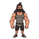 make a strong man with long hair who wears a tank top