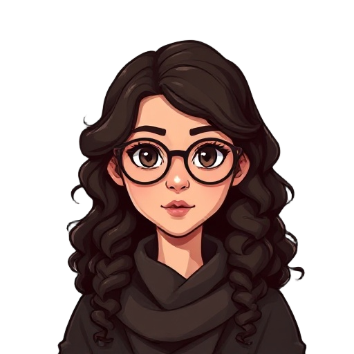 south american woman wizard dnd, long curly dark brown hair and big thin glasses, round face