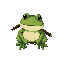 a frog, top view, with a katana on its back.