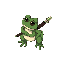 top-down sprite of a frog with a katana on its back