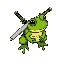 top-down sprite of a frog with a katana on its back
