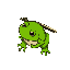 top-down sprite of a frog with a katana on its back