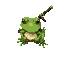 a frog, top view, with a katana on its back.