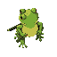 top-down sprite of a frog with a katana on its back