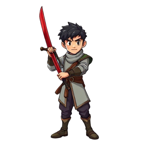 male make a "parry" sequence with his red sword