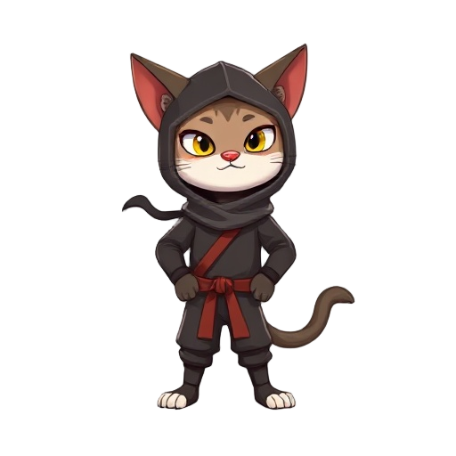 crie um gato ninja com uma roupa ninja preta 