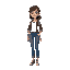 a normal gal for a graphic adventure game. wears fine clothing