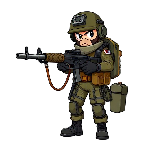 dieselpunk soldier holding a m60 machinegun pointing foward