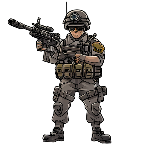 dieselpunk soldier holding a m60 machinegun pointing foward