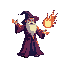 12-frame 64x64 pixel art of a wizard in 3/4 view casting a fireball. he gestures, summons a glowing orb, then launches it. retro snes style with smooth animation. dark teal background