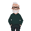 create a old man, with a white beard, black glasses, dark green sweater and dark pants