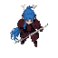 samurai warriors, blue long hair, black and red armor, two katanas