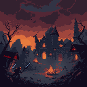 dark fantasy pixel art of war zone