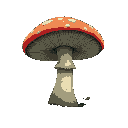 pixel art 256x256, forest, green, light blue, beautifull champignon, detaillé, abstract, blurry, dark, day